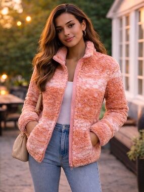 Billabong Sherpa Fleece Jacket NWT | Pink Tie Dye Cozy Zip Up | Size S